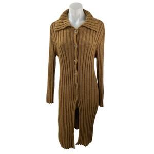 INC International Concept Brown Rib Knit Long Sleeve Button Down Sweater Dress S